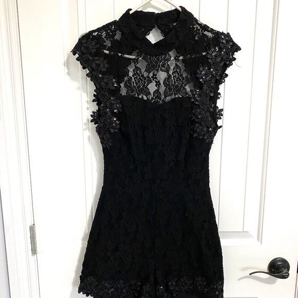 Sequin and Lace Backless Romper - Picture 1 of 4
